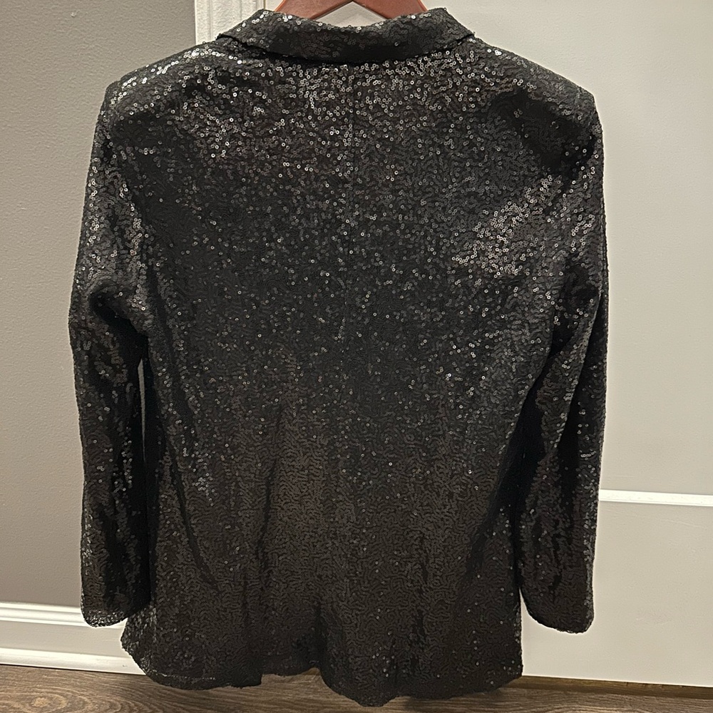 Starlight Sequin Open Front Blazer Small/Black - image 3